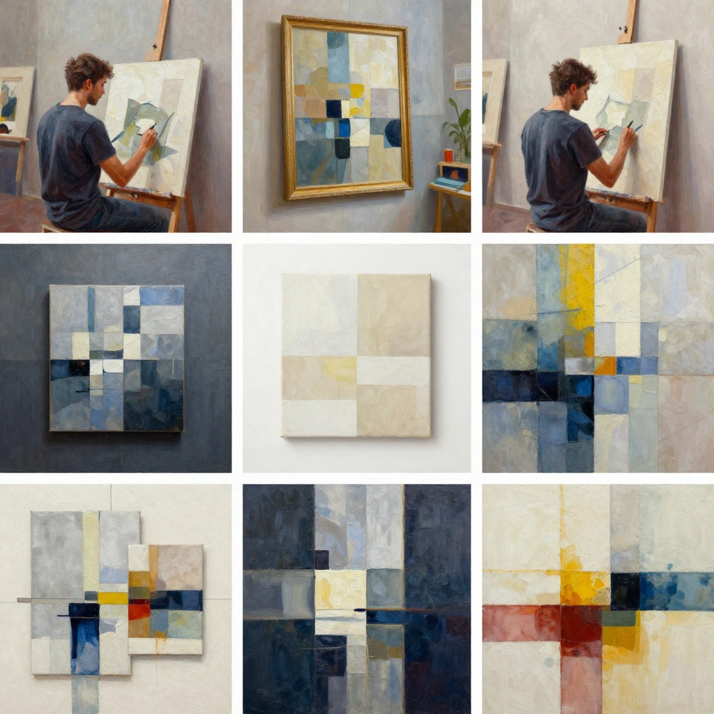 Abstrakt komposition i blått och guld