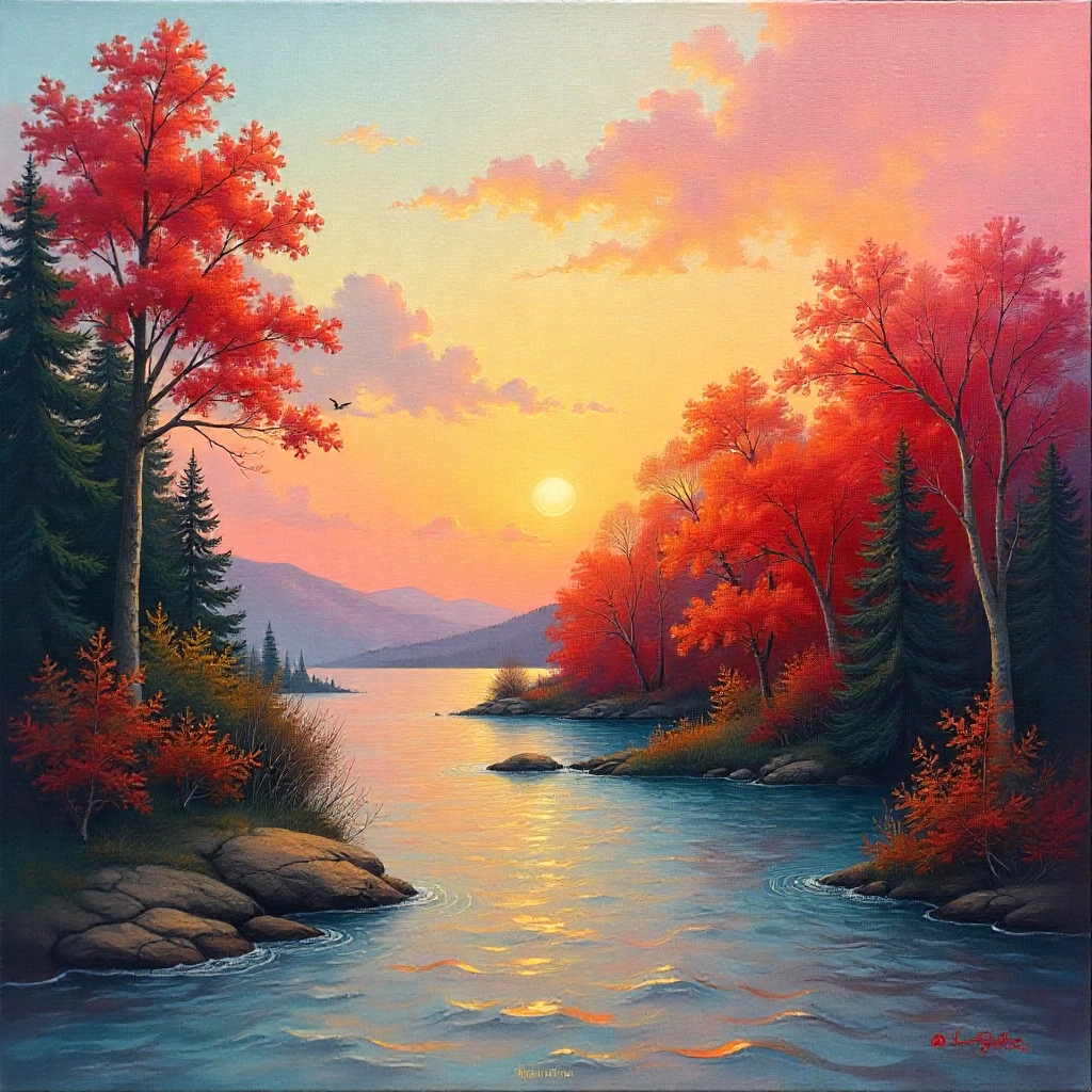 Naturlandskap med träd och sjö